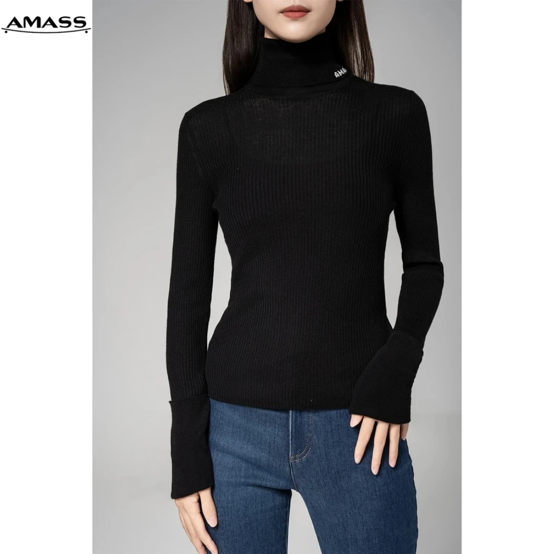 AMASS/阿玛施秋冬新款热力感修身堆堆领长袖针织打底衫女 5399663