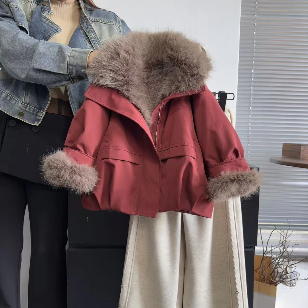 设计款小众冬季新款复古大翻领毛领廓形加绒加厚保暖外套25426