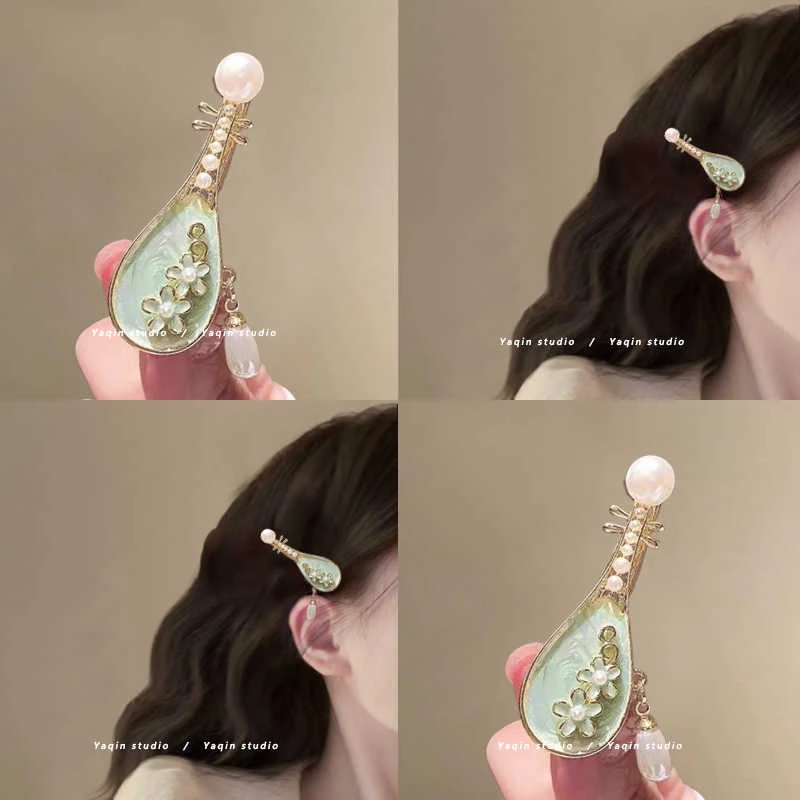 琵琶流珠~国风花朵琵琶发夹侧边夹刘海夹碎发夹子古风发卡发饰女