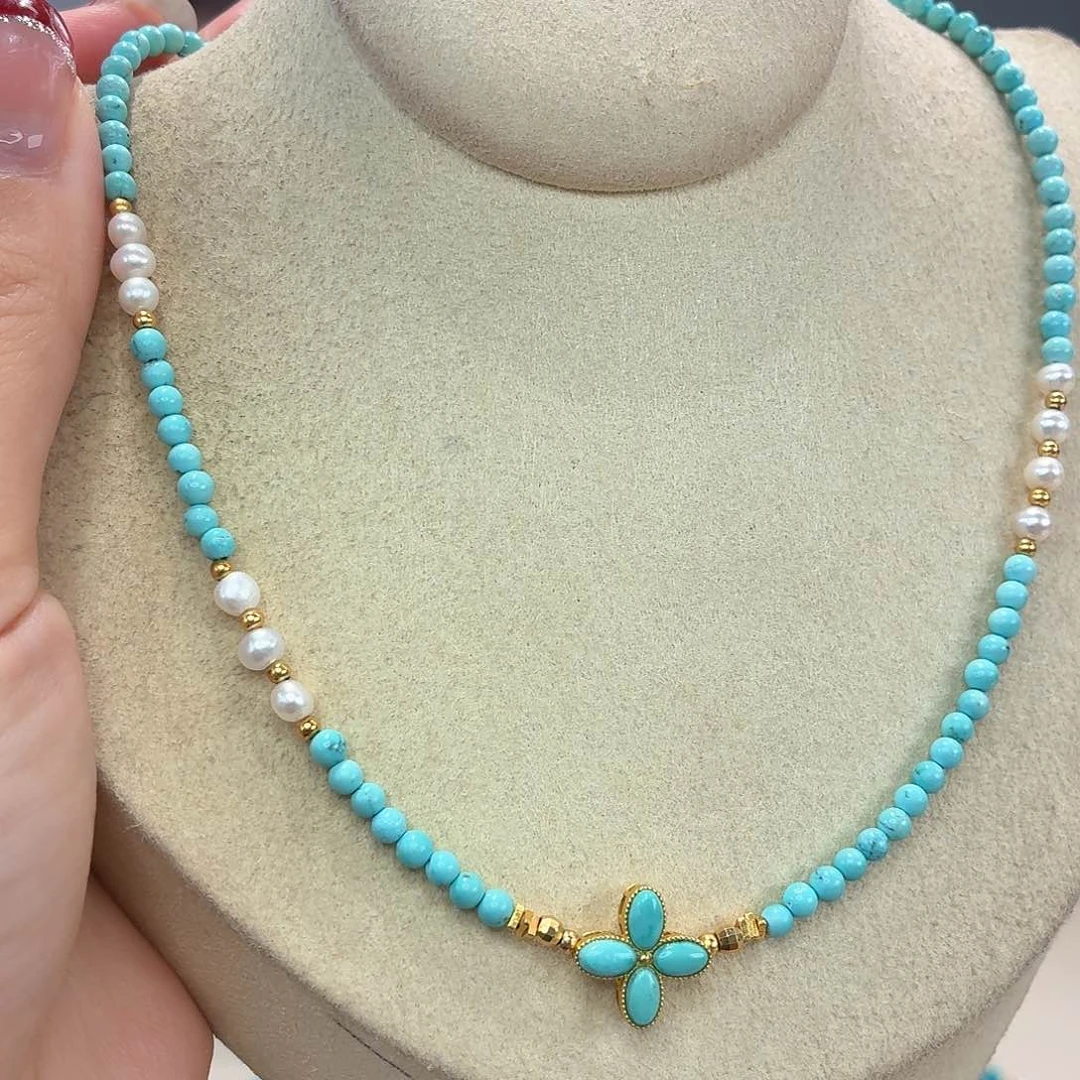 绿松石银S925镀金镶嵌颈饰