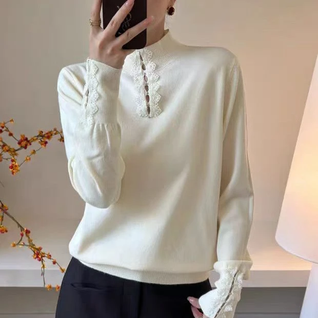 【婷姐家】欧货正版铆钉镂空领港风老钱气质时尚洋气长袖毛针织衫