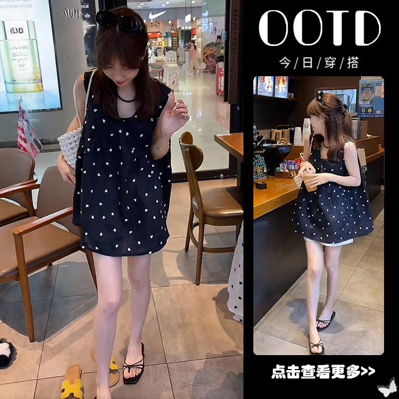 【现货】夏季穿搭一整套女2025新款韩版爱心印花衬衫高腰短裤两件套