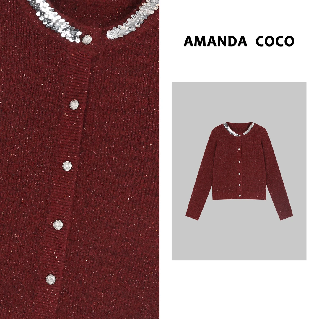 AMANDACOCO丨法式浪漫~高定重工亮片气质毛衣