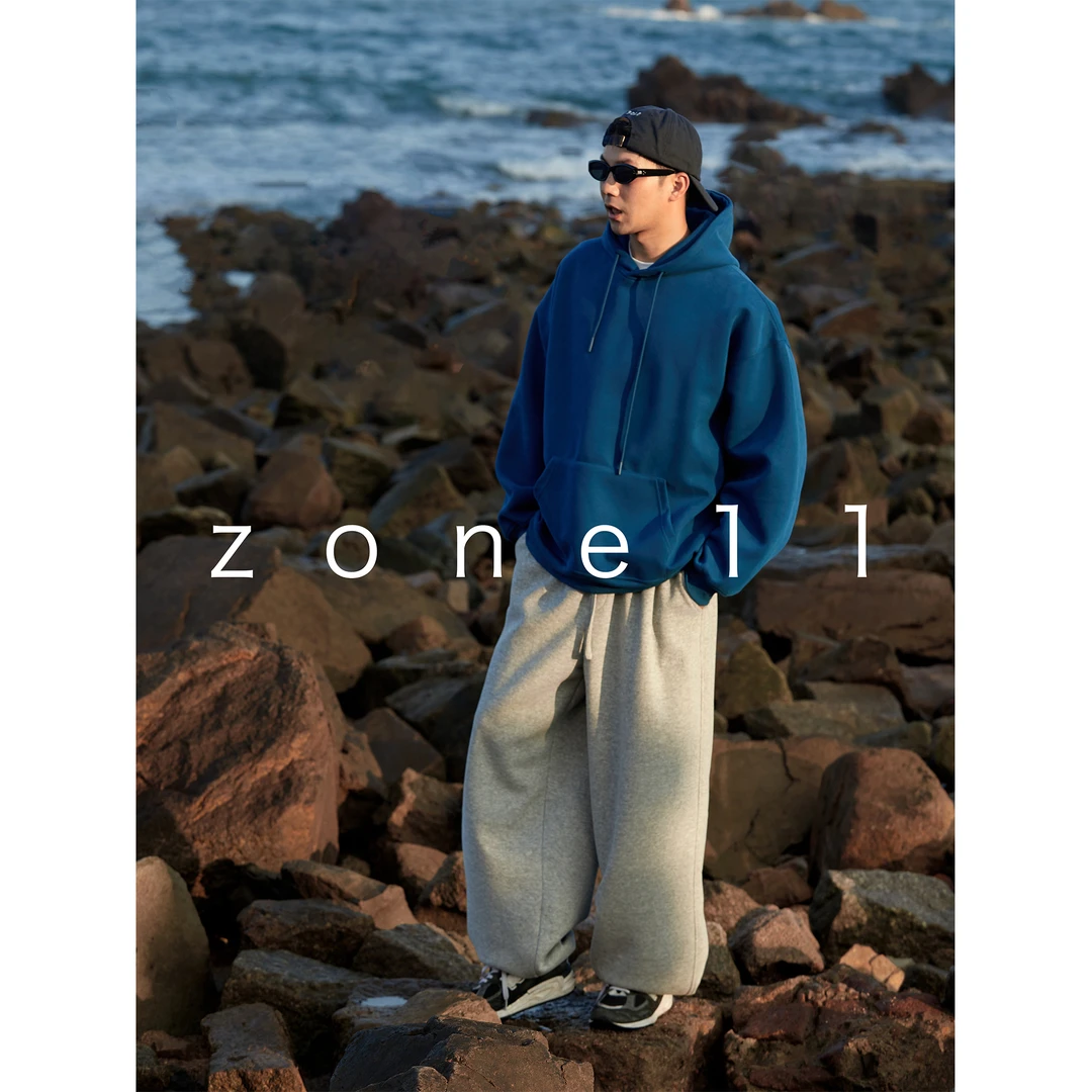 Zone11秋2025新款「」重磅连帽卫衣宽松休闲大帽檐刷毛袋鼠兜LM777