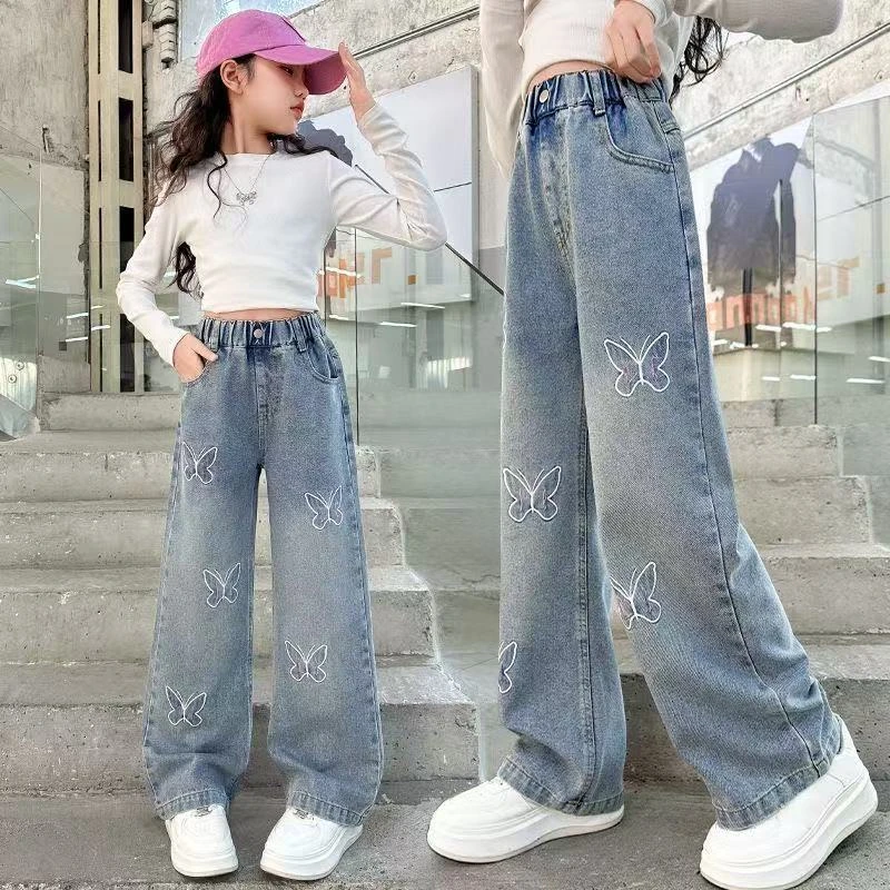 12-15岁女童牛仔裤春秋2025百搭中大童洋气时髦阔腿直筒裤裤子