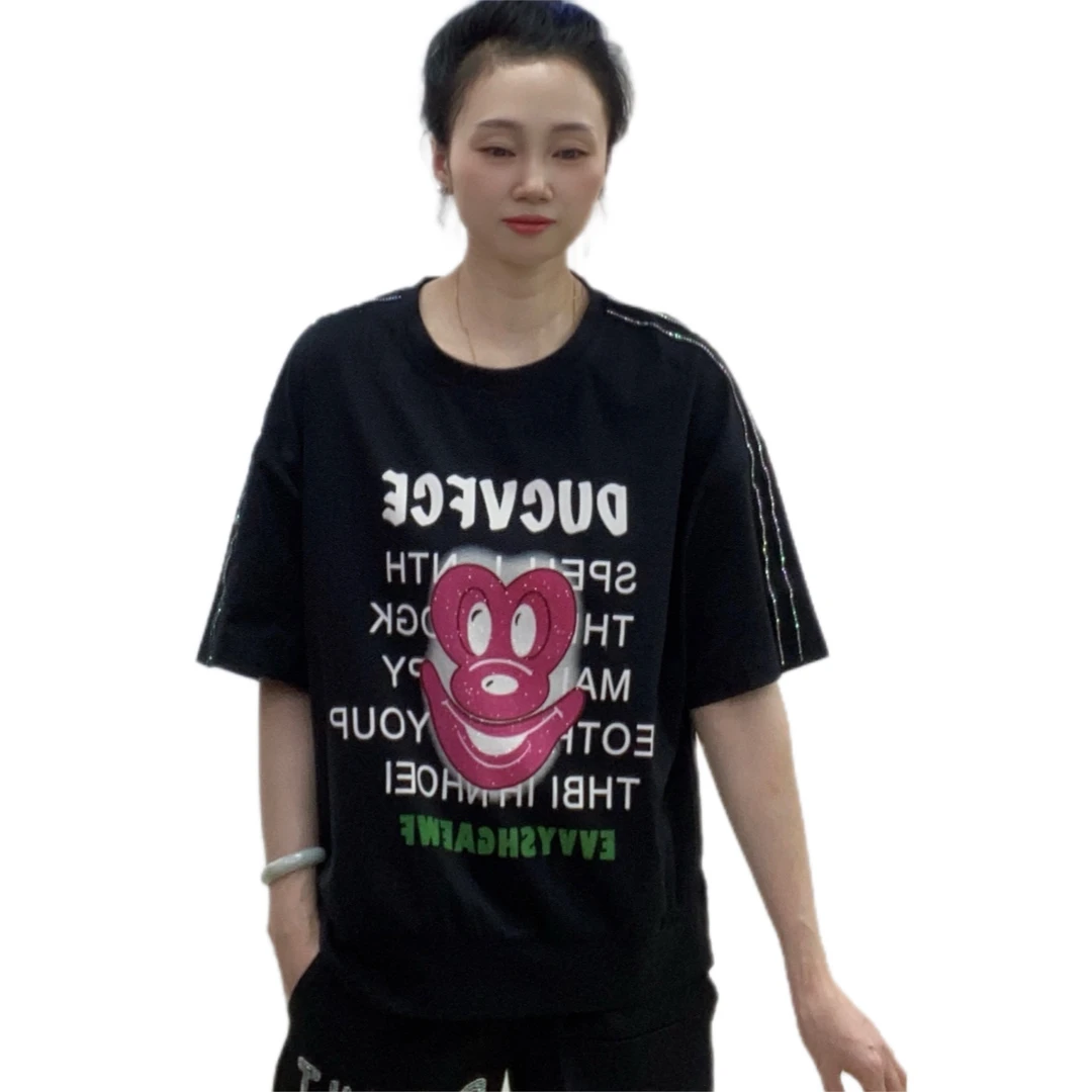 夏季新品55时尚潮流休闲宽松百搭减龄圆领短袖T恤