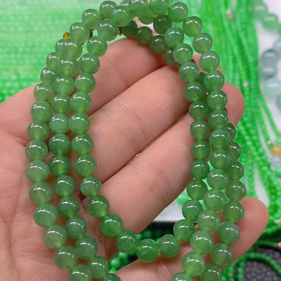 翡翠颈饰未镶嵌冰种油绿项链6.6m' m