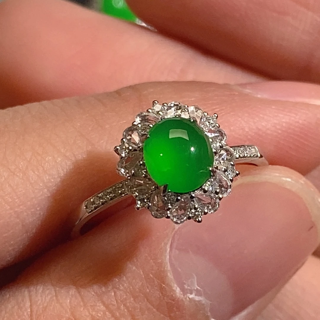 翡翠戒指18K金镶嵌天然缅甸Ａ货翡翠