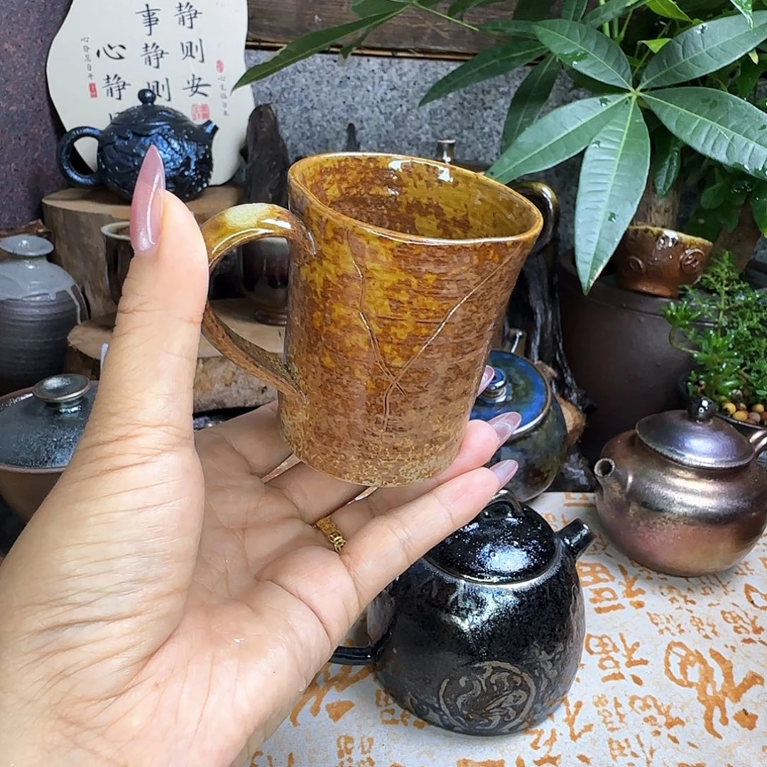 壶建水紫陶粗泥釉陶柴烧咖啡杯