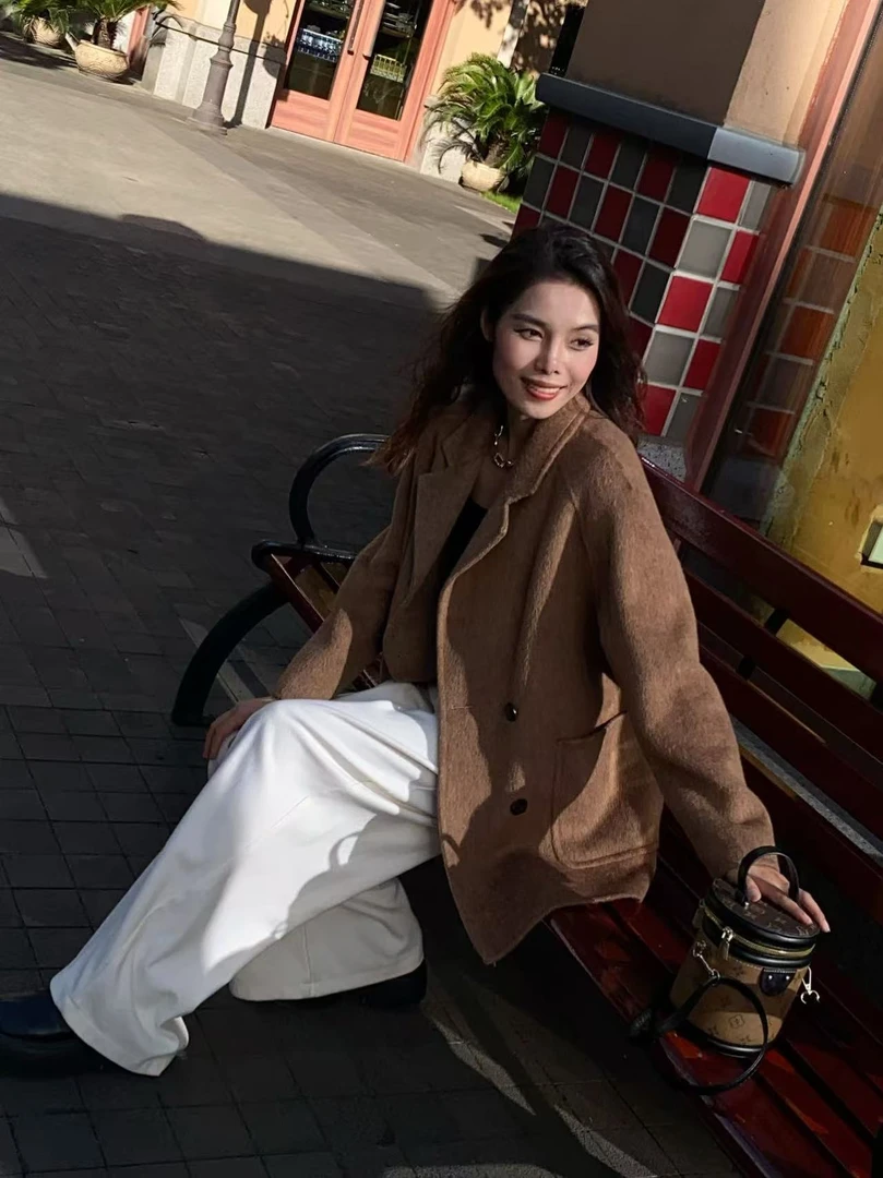 美白驼双面呢时尚短款气质高级感羊毛大衣秋冬中长款