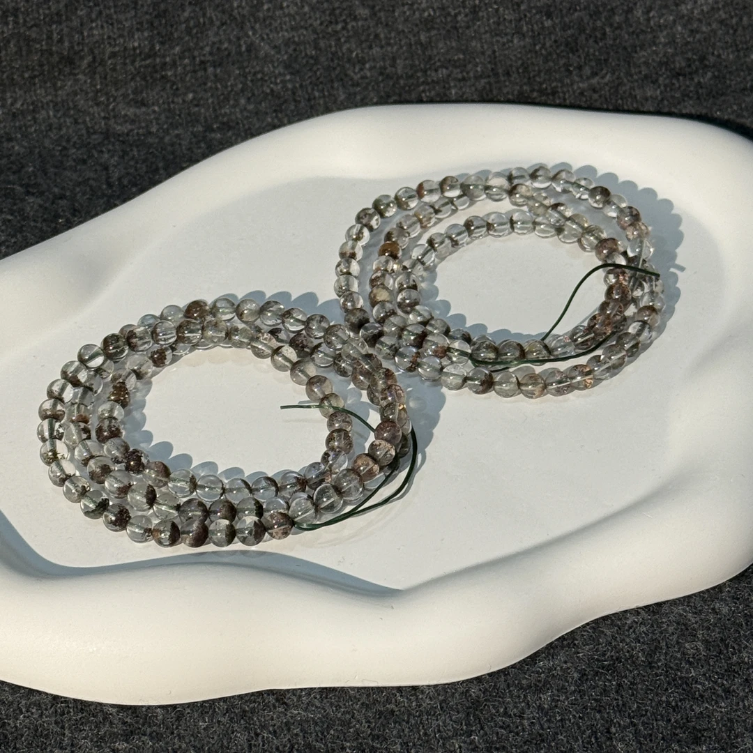 「哆啦啦」透体聚宝盆绿幽灵三圈5.5mm成品手串diy