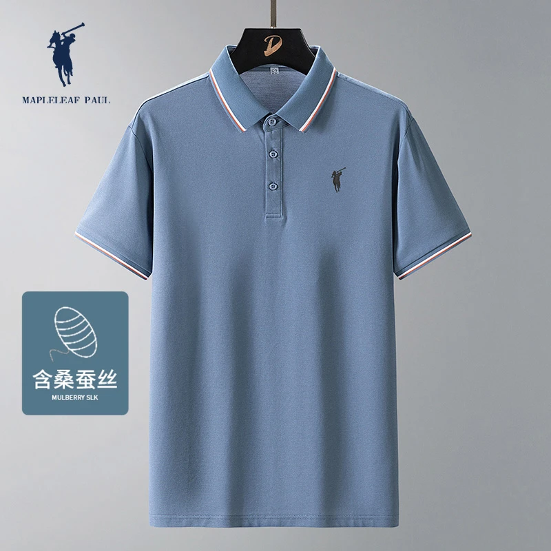 枫叶保罗爸爸T恤桑蚕丝父亲翻领短袖POLO衫男士2025新款中年夏季