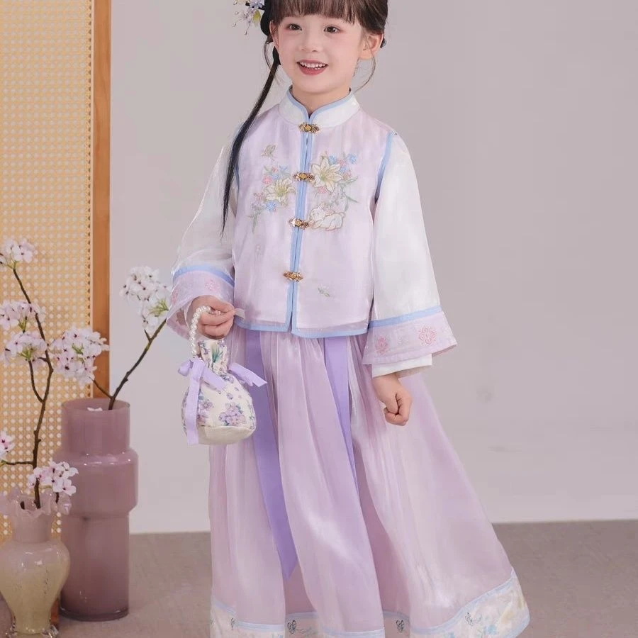 民族2025年春女中国风古风汉服6-12岁宝宝明制公主襦裙女童刺绣