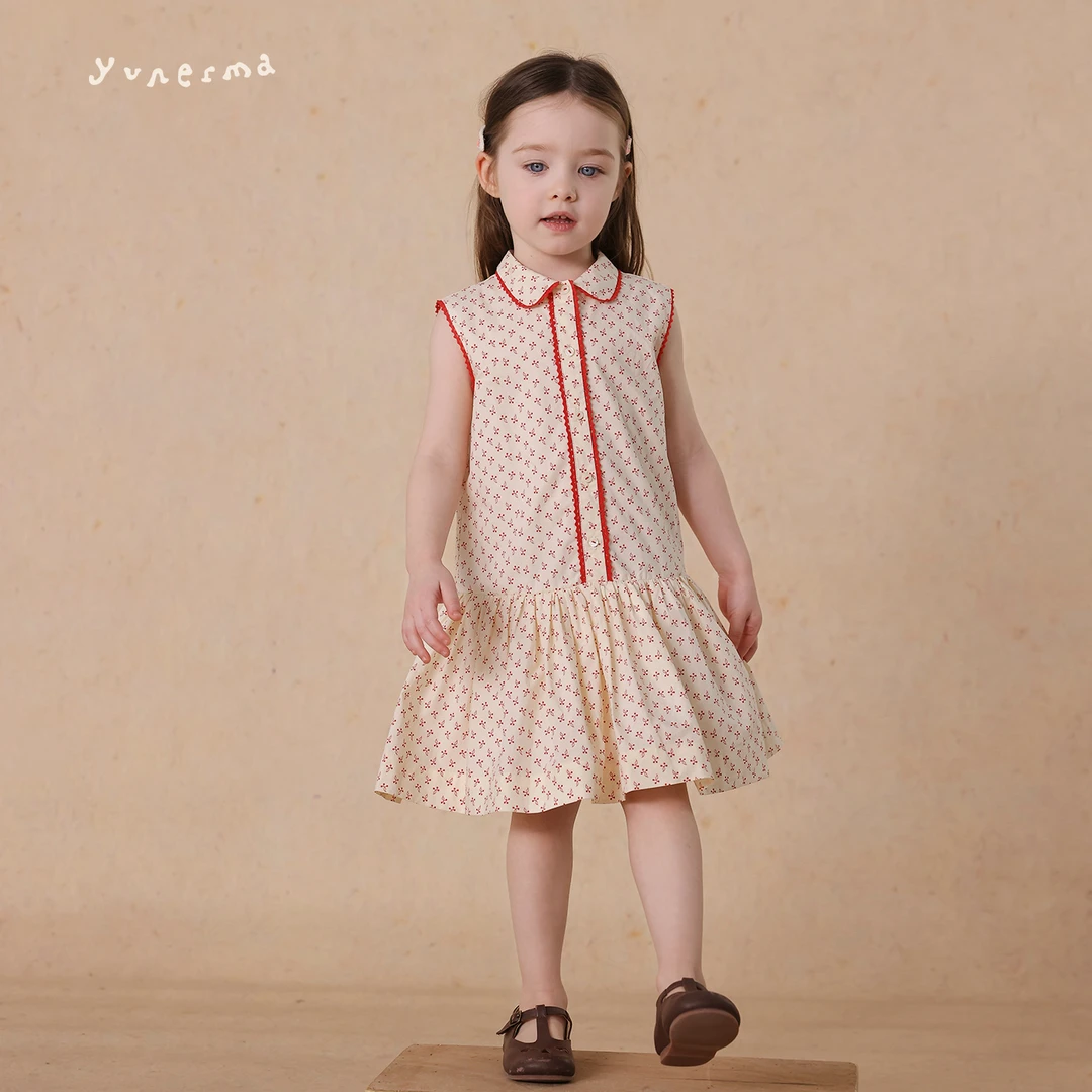 【easa私服】允儿妈女童花边碎花连衣裙宝宝儿童夏季洋气纯棉背心裙
