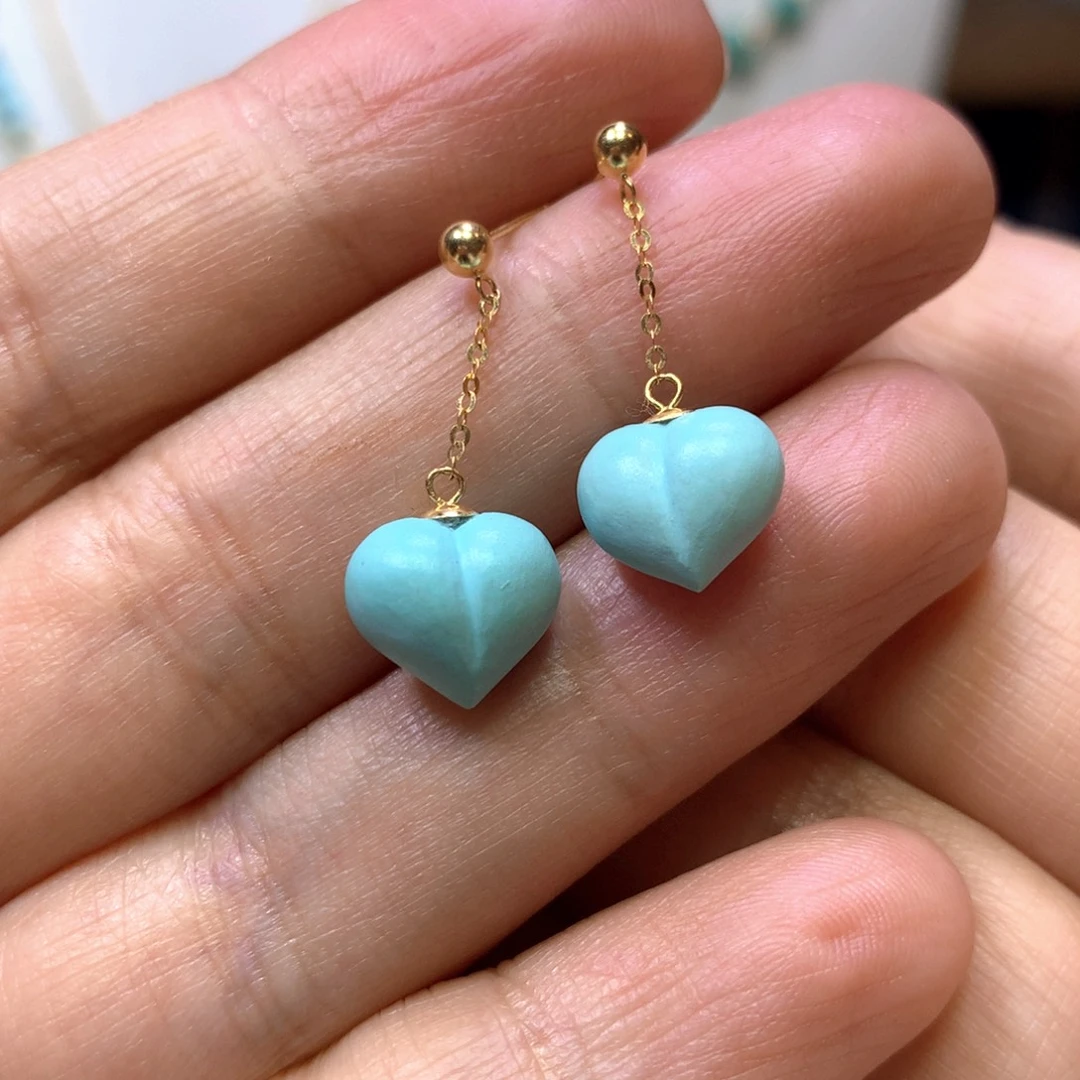 绿松石18K金镶嵌耳钉