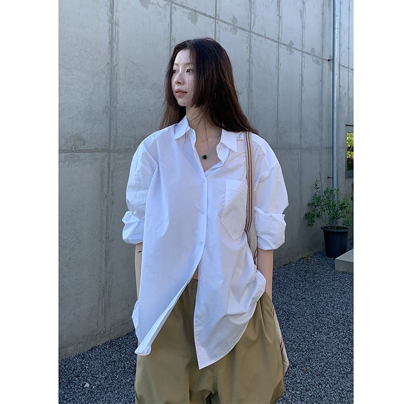 2025年夏季新款韩版松弛感长袖防晒衫女百搭气质减龄白色衬衫薄款