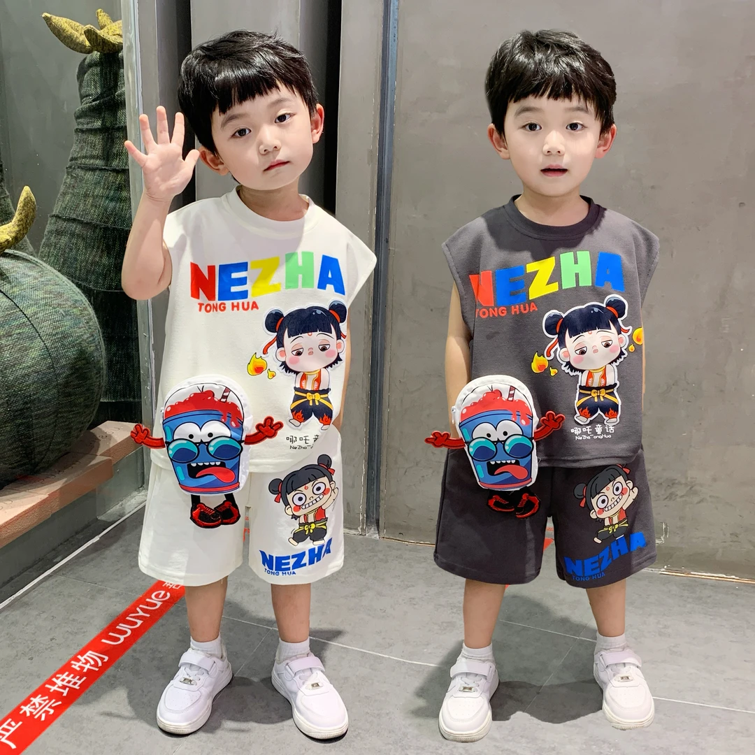 哪吒服装男童夏季背心套装2025新款洋气儿童卡通衣服小男孩两件套