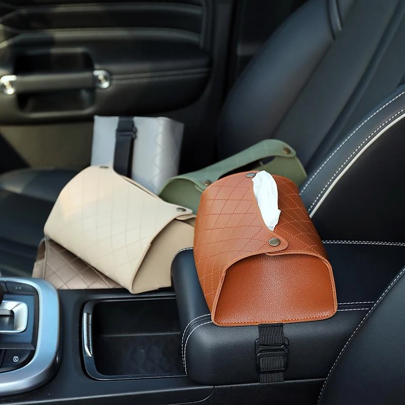 环保pu车载可拆松紧带纸巾盒车用扶手椅背抽纸收纳盒