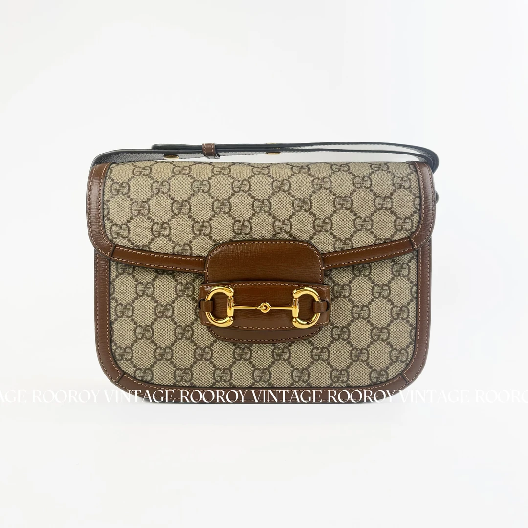 95新 GUCCI/古驰 1955 25cm 老花拼棕色 金扣 涂层帆布/11916122