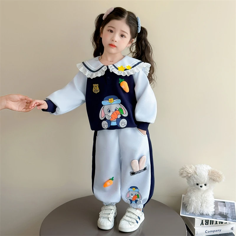 女童秋装套装2025新款洋气儿童娃娃领朱迪两件套小女孩卡通春秋装