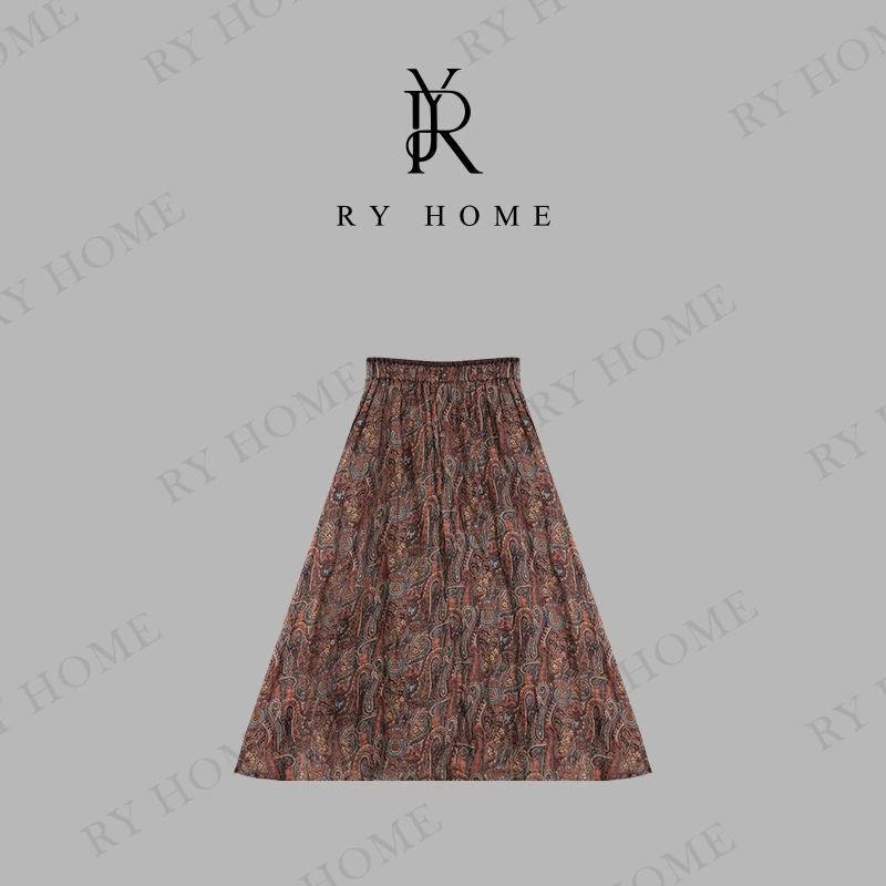 【容雨RYHOME】100%苎麻＋经典松紧腰花色麻料半裙251Q1323