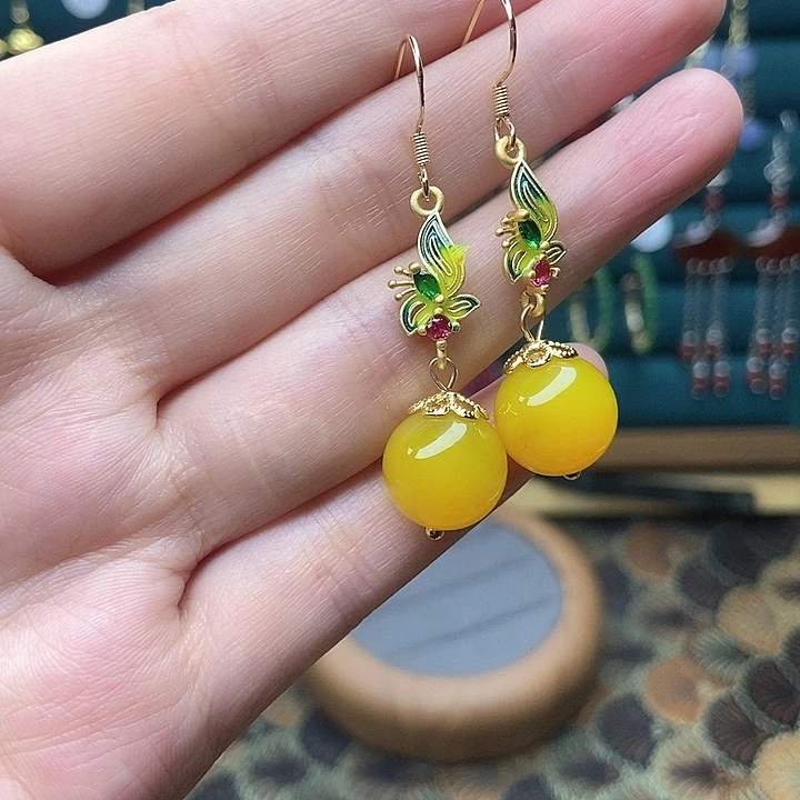 石英质玉耳钉银S925镶嵌