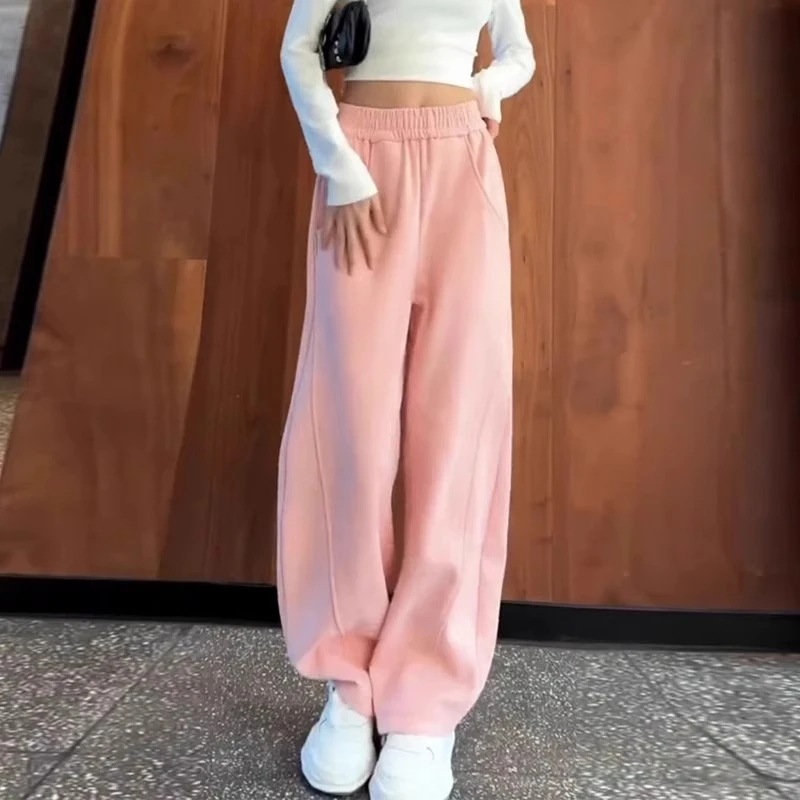 粉色卫裤女2025春秋新款运动休闲宽松直筒香蕉裤高腰小个子阔腿裤