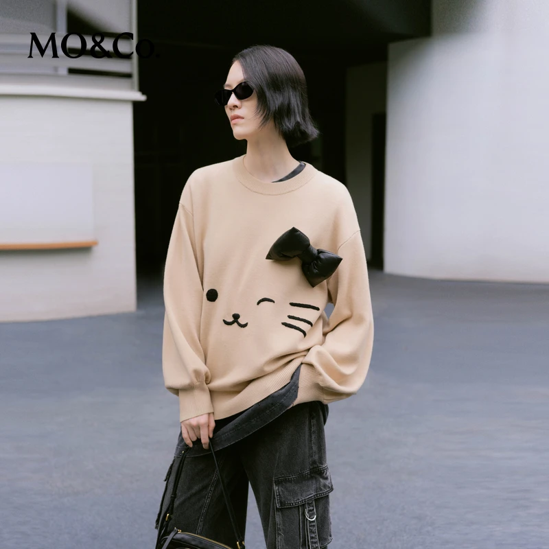 MOCO春可拆蝴蝶结绵羊毛混纺宽松毛衣MBC1SWT031