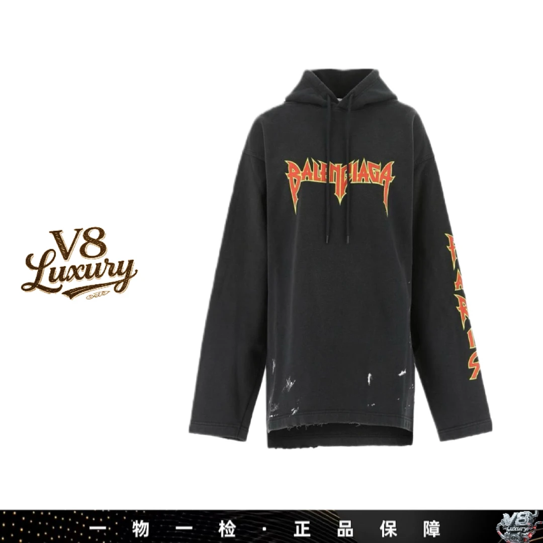 未使用 Balenciaga/巴黎世家 Metallica摇滚乐队系列裂纹连帽卫衣