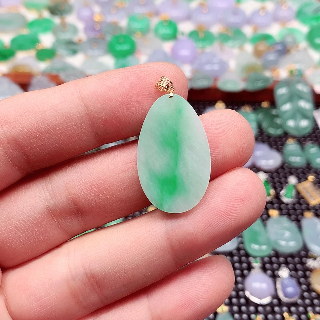 翡翠18K金镶嵌吊坠(不含链)