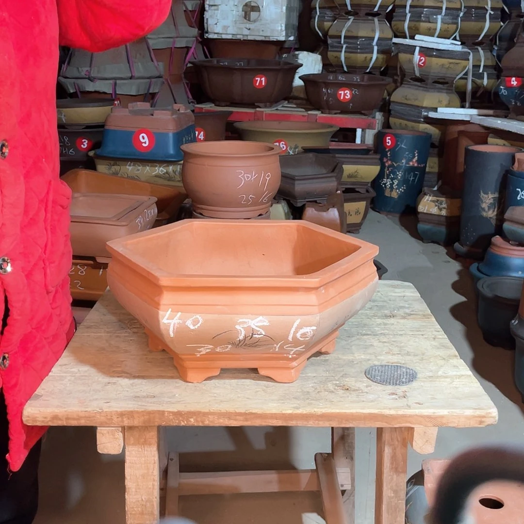 紫砂花盆六方盆一个