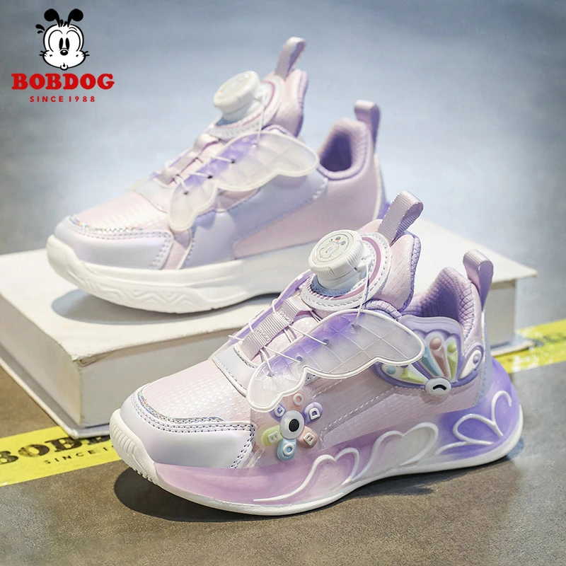 巴布豆女童鞋子2025秋季薄款皮面防水儿童潮鞋小女孩中小童运动鞋