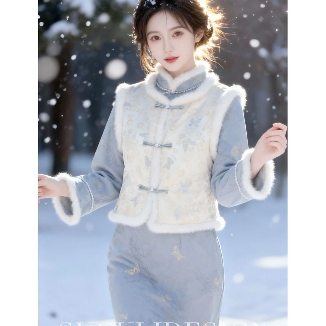 苏故里【落雁】新款加绒加厚改良版旗袍日常显瘦气质百搭显白优雅