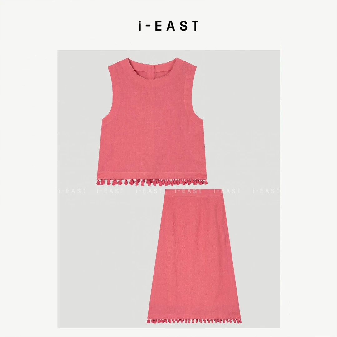 i-EAST 韩式老钱~下摆麻花设计感无袖套装裙-5X TZ78646