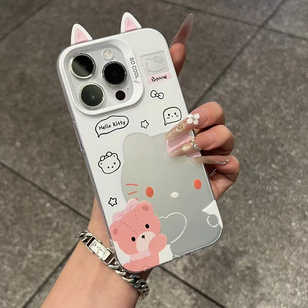 奥菲顿抱熊镂空KT猫耳适用苹果17/16元气手机壳华为vivo小米oppo