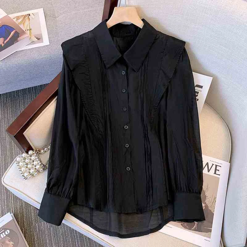 黑色打条气质春季衬衫春秋新款长袖洋气衬衣百搭时尚设计显瘦上衣