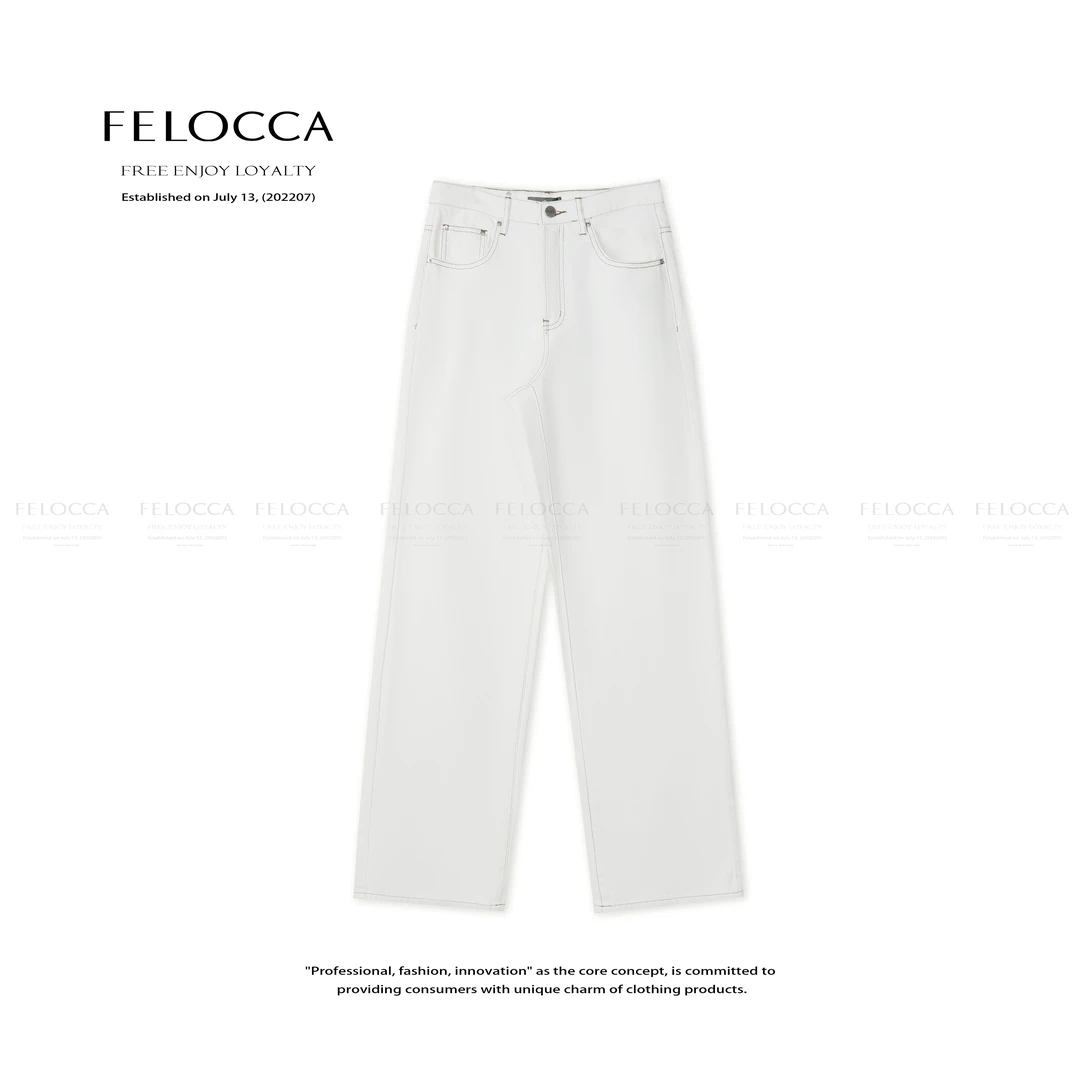 【FELOCCA】时尚韩版百搭宽松阔阔直筒明线牛仔裤25ANZ368