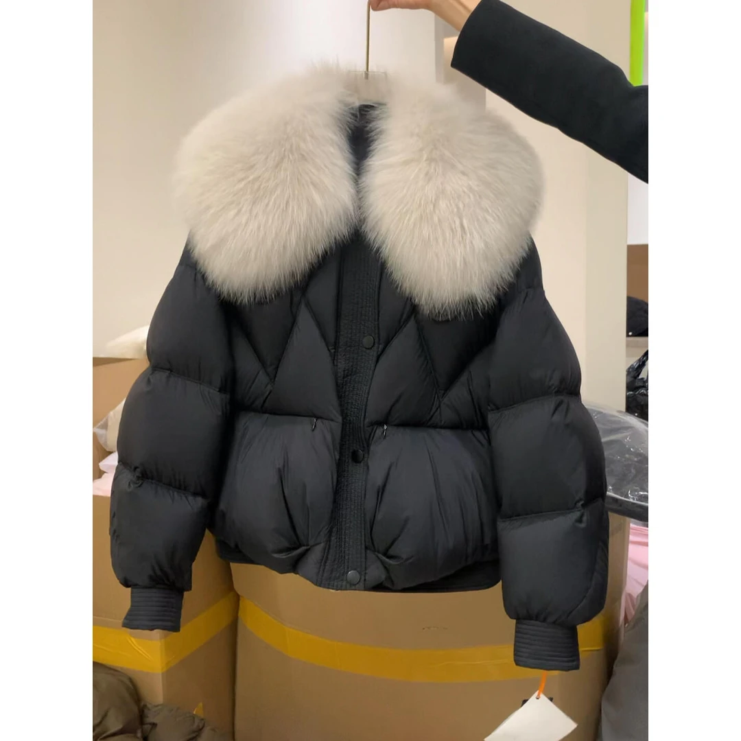 黑色短款毛领羽绒服女冬季天2025年新款时尚洋气高级感小众设计感