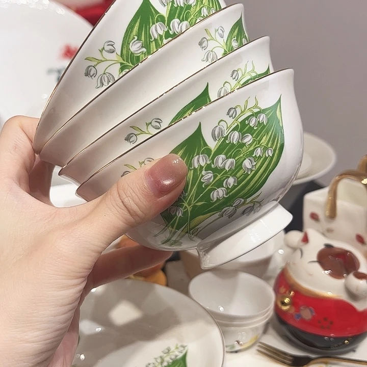 瓷片铃兰4.5寸4个瓷片瓷片
