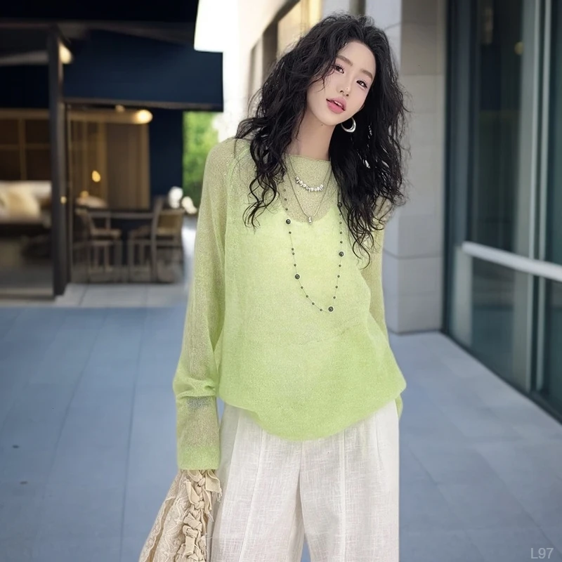 慵懒风防晒上衣穿搭薄款微透女2025春夏设计感宽松休闲ins针织衫