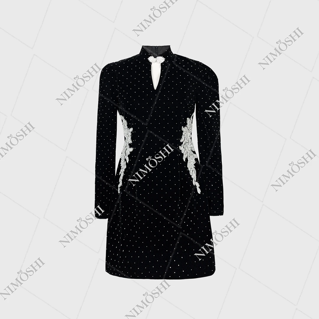 NIMðSHI莎莎新款时尚轻奢蝴蝶镶钻收腰气质显瘦款连衣裙女Q1092