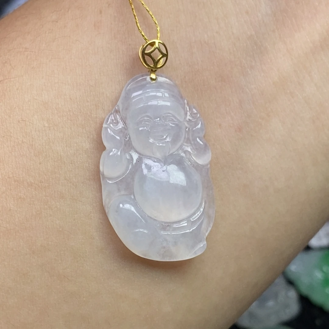 翡翠18K金镶嵌颈饰财神