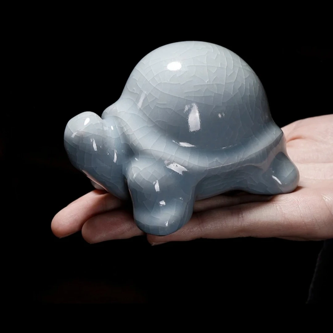 哥窑金钱龟茶宠开片可养（一对）