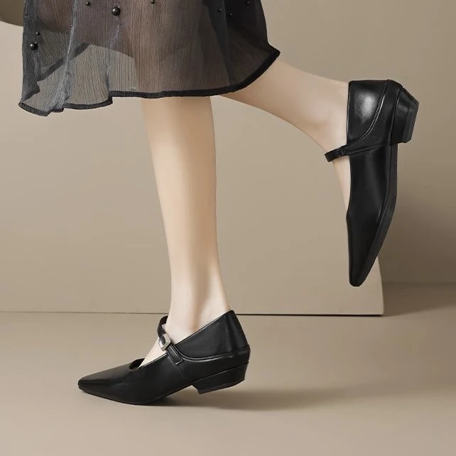 1025-2 方头单鞋新款春季粗跟百搭一脚蹬法式浅鞋