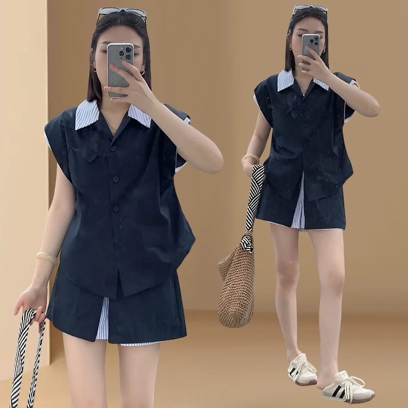 小众时尚高级感两件套2025夏季大码胖MM休闲气质宽松遮肉显瘦套装