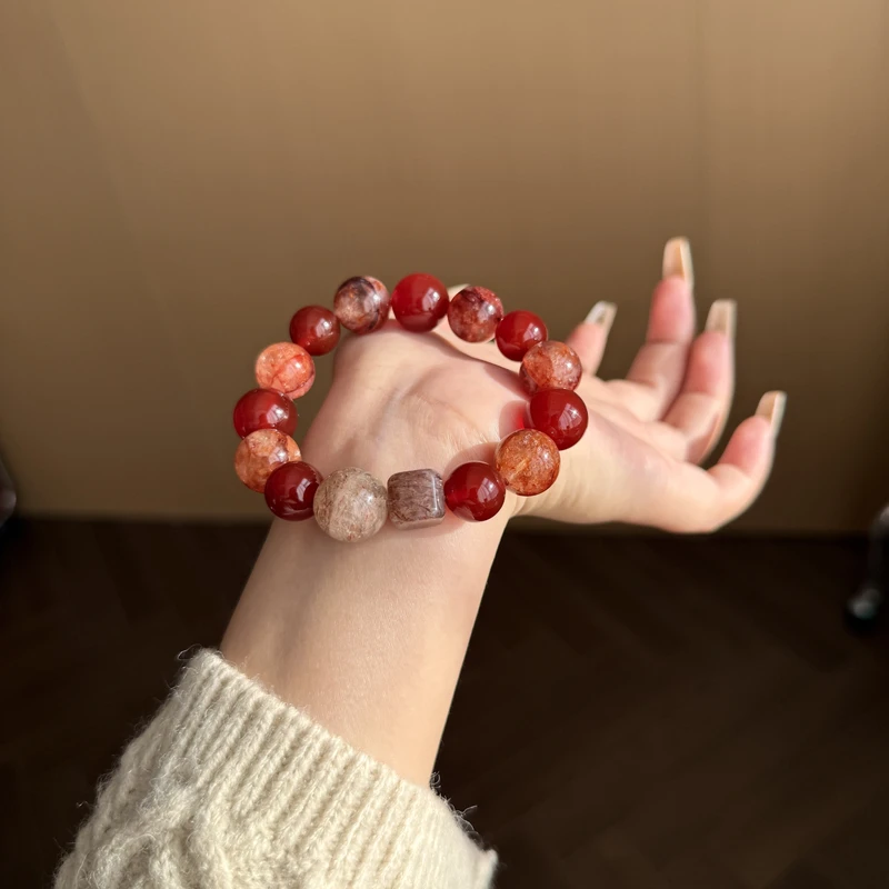 【玫瑰庄园】13.5mm红胶花原创设计感天然水晶手串女高级感Y326