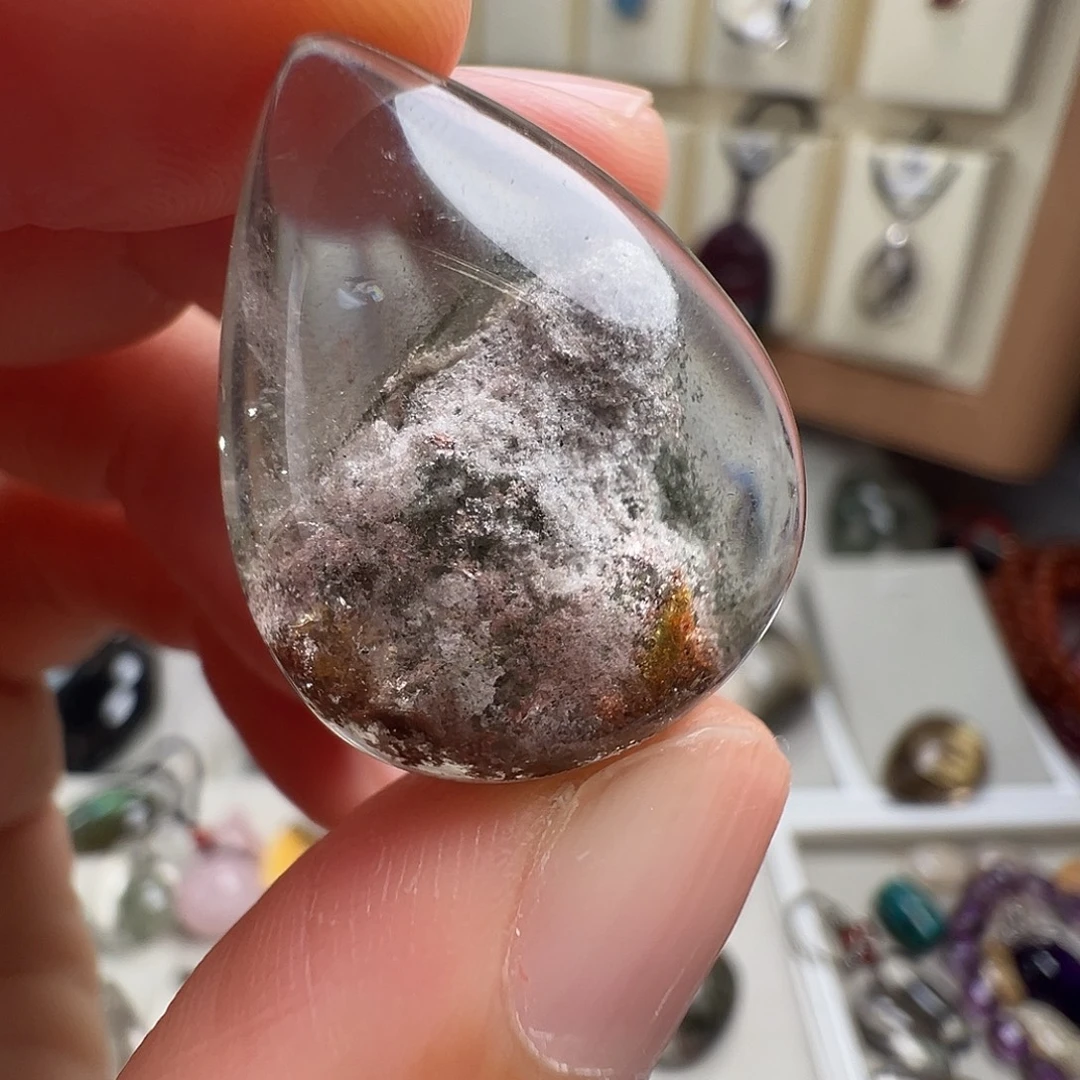颈饰银S925镶嵌水晶天然幽灵水晶