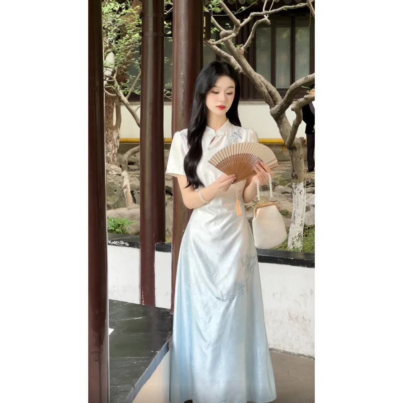 鹿向南【竹摇清风】2025年夏季新款新中式连衣裙QJD00453