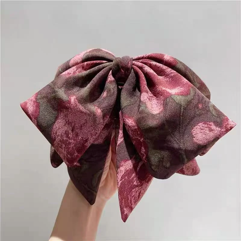 法式高级感布艺蝴蝶结印花马尾抓夹半扎发鲨鱼夹新款发饰女