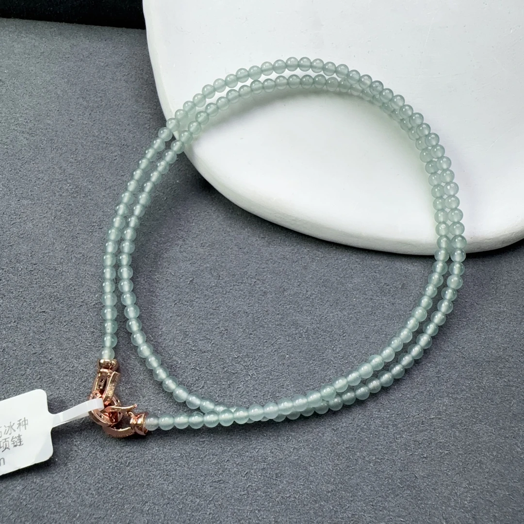 精品晴水高冰种翡翠圆珠项链3.5mm
